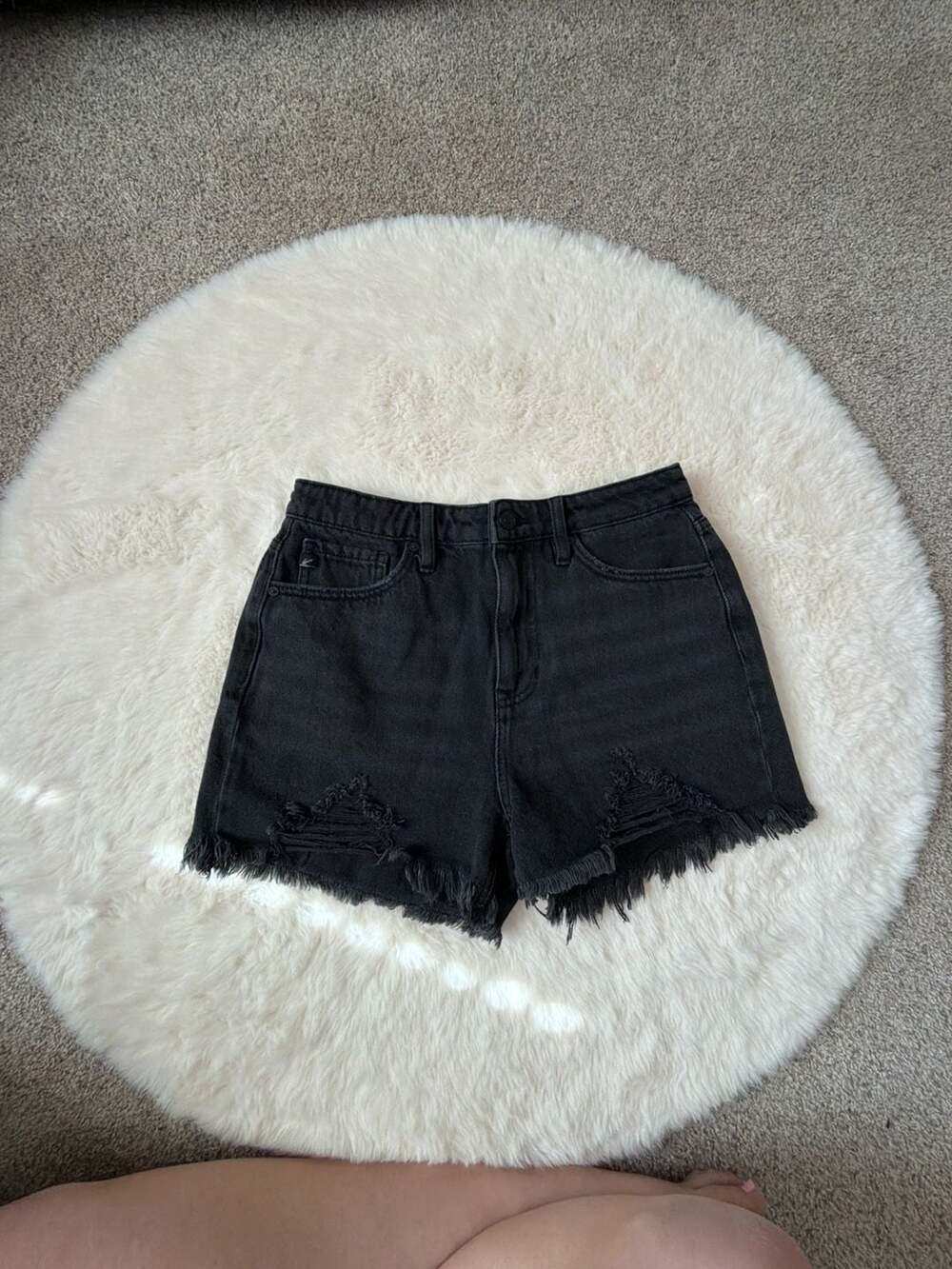 KanCan Black High-Waisted Distressed Denim Shorts